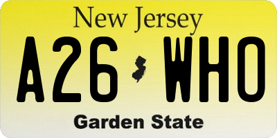 NJ license plate A26WHO