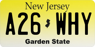 NJ license plate A26WHY
