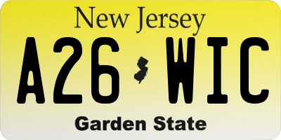 NJ license plate A26WIC