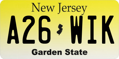 NJ license plate A26WIK