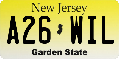 NJ license plate A26WIL