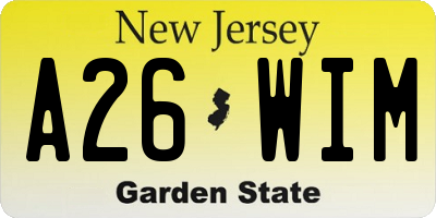 NJ license plate A26WIM