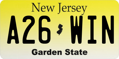 NJ license plate A26WIN