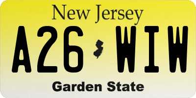 NJ license plate A26WIW
