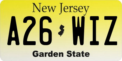 NJ license plate A26WIZ
