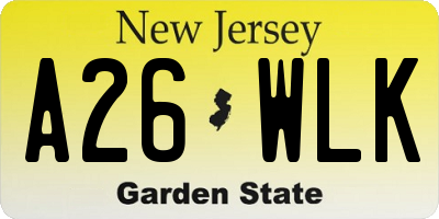 NJ license plate A26WLK
