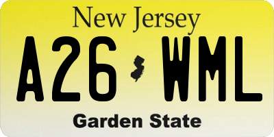 NJ license plate A26WML