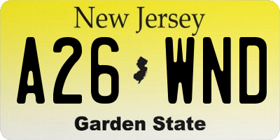NJ license plate A26WND
