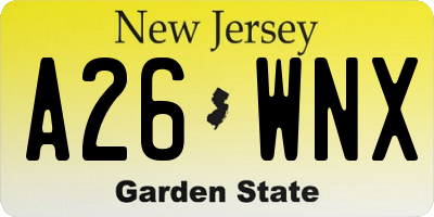 NJ license plate A26WNX