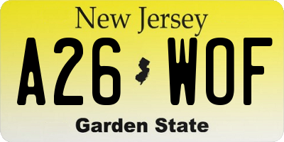 NJ license plate A26WOF