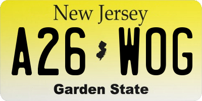 NJ license plate A26WOG