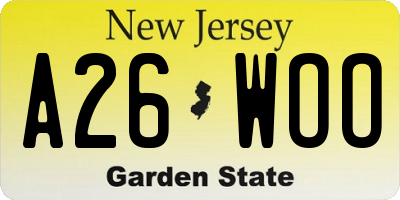 NJ license plate A26WOO