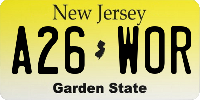 NJ license plate A26WOR