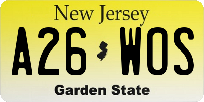 NJ license plate A26WOS