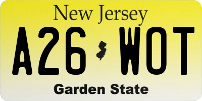 NJ license plate A26WOT