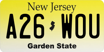 NJ license plate A26WOU