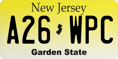 NJ license plate A26WPC
