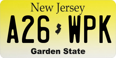 NJ license plate A26WPK