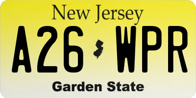 NJ license plate A26WPR