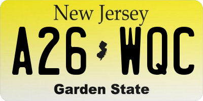 NJ license plate A26WQC