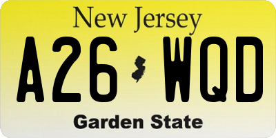 NJ license plate A26WQD