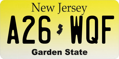 NJ license plate A26WQF