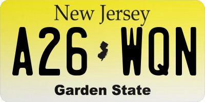 NJ license plate A26WQN