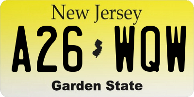 NJ license plate A26WQW