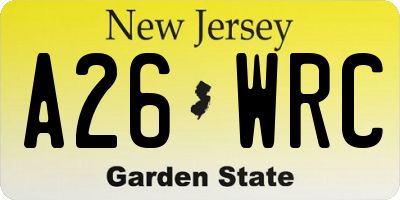 NJ license plate A26WRC