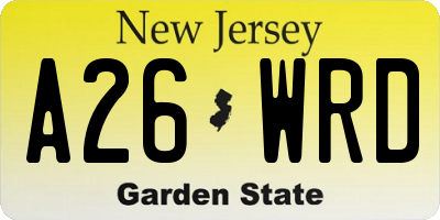 NJ license plate A26WRD