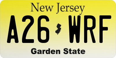NJ license plate A26WRF