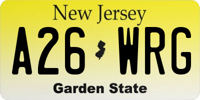 NJ license plate A26WRG