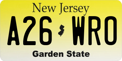 NJ license plate A26WRO