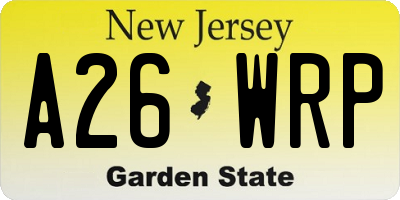 NJ license plate A26WRP