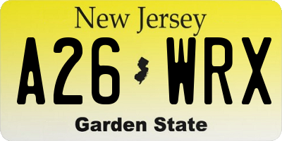 NJ license plate A26WRX