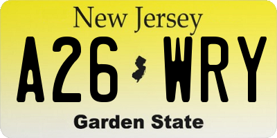 NJ license plate A26WRY