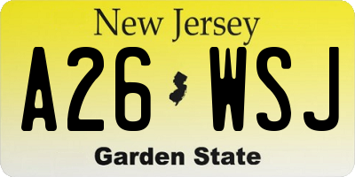 NJ license plate A26WSJ
