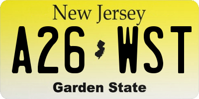 NJ license plate A26WST