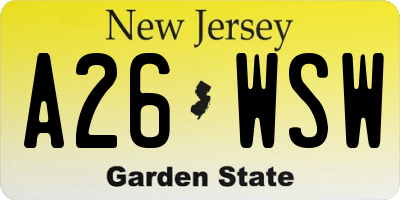 NJ license plate A26WSW
