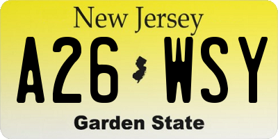 NJ license plate A26WSY