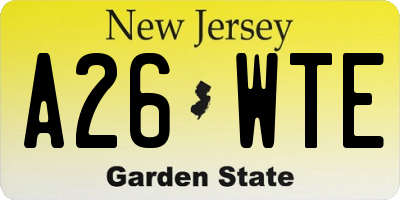 NJ license plate A26WTE