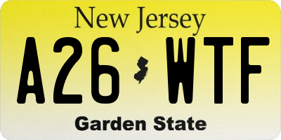 NJ license plate A26WTF