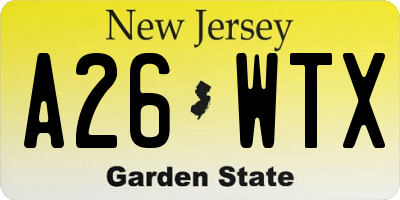 NJ license plate A26WTX