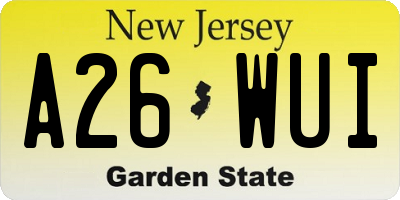 NJ license plate A26WUI
