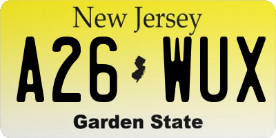 NJ license plate A26WUX