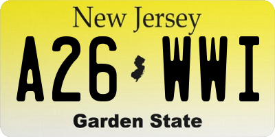 NJ license plate A26WWI