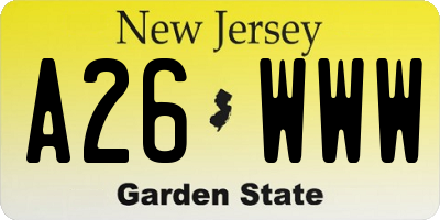 NJ license plate A26WWW