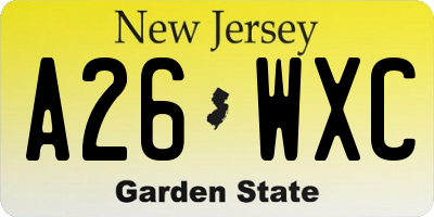 NJ license plate A26WXC