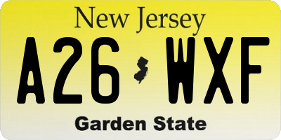 NJ license plate A26WXF