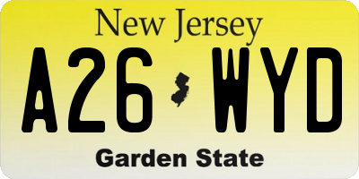 NJ license plate A26WYD